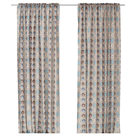 Гардины, 1 пара ВИТПИТТА, бежевый, синий (145x270 см)