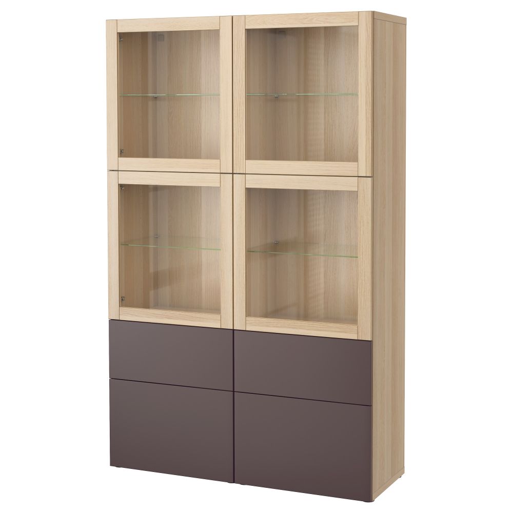 Комбинация для хранения со стеклянными дверцами БЕСТО, под беленый дуб, Вальвикен темно-коричневый, прозрачное стекло - фото 1