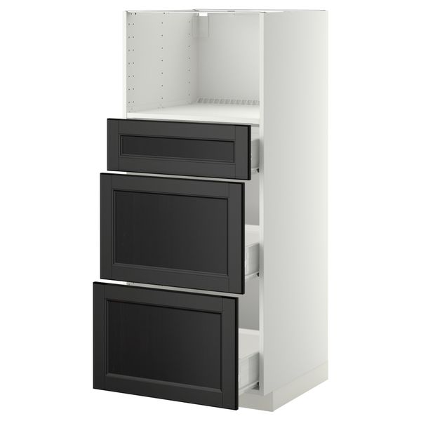 Высокий шкаф для СВЧ с 3 ящиками МЕТОД / ФОРВАРА, белый, Лаксарби черно-коричневый черно-коричневый (60x60x140 см) - фото 1
