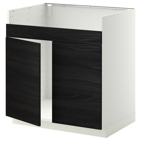 Напольный шкаф для двойной мойки ХАВСЕН, белый, Тингсрид черный 80x60 см IKEA МЕТОД 992.802.85