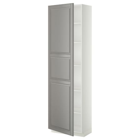Высокий шкаф с полками, белый, Bodbyn серый, 60x37x200 см IKEA METOD МЕТОД 794.582.70