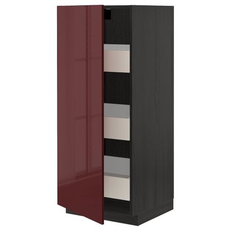 Высокий шкаф с ящиками, черный Калларп/глянцевый темный красно-коричневый 60x60x140 см IKEA МЕТОД / ФОРВАРА 993.280.08