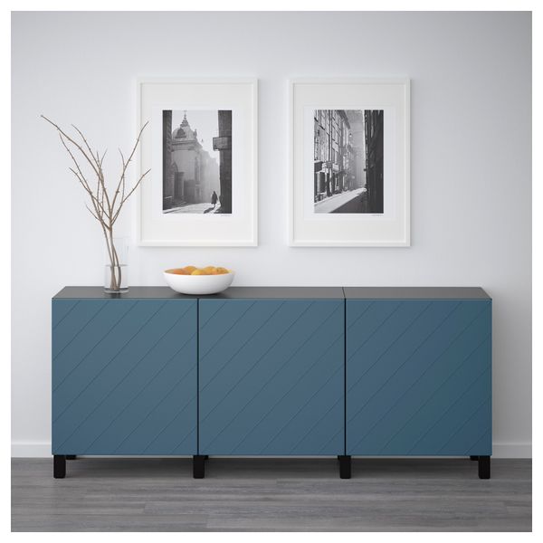 Комбинация для хранения с дверцами БЕСТО, черно-коричневый, Халлставик темно-синий (180x40x74 см) - фото 2