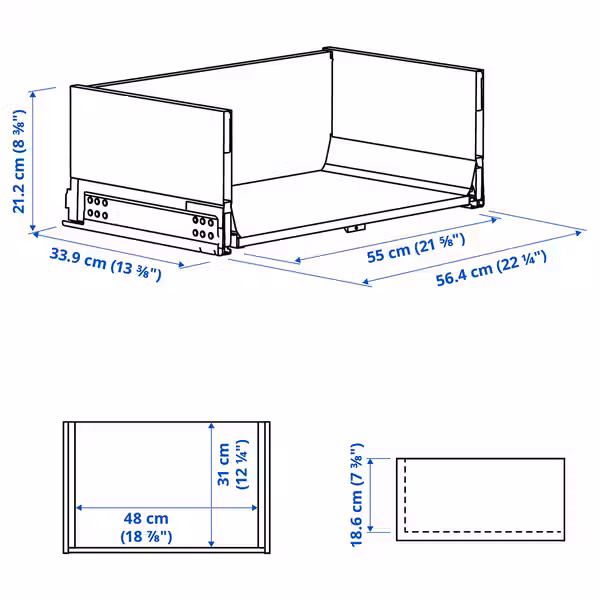 KNIVSHULT Ящик, высокий - темно-серый 60x37 см - схема-чертеж с размерами