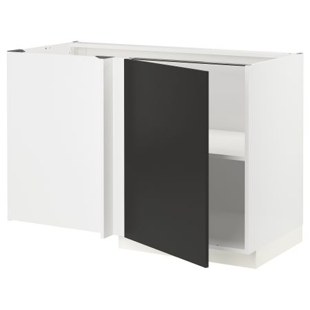 Угловой напольный шкаф с полкой, белый, Nickebo матовый антрацит, 128x68 см IKEA METOD МЕТОД 694.989.31