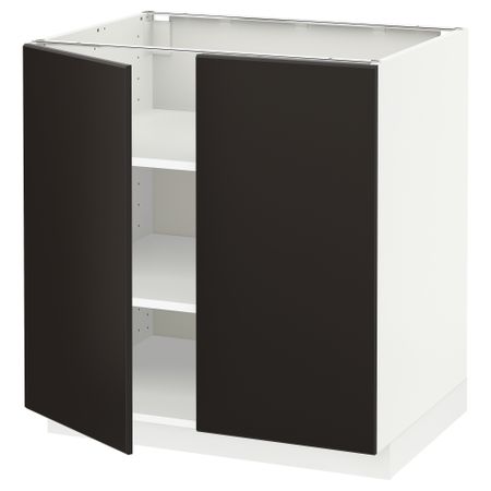 Напольный шкаф с полками, 2 дверцами, 80x60 см, белый, Kungsbacka антрацит IKEA METOD МЕТОД 594.634.75