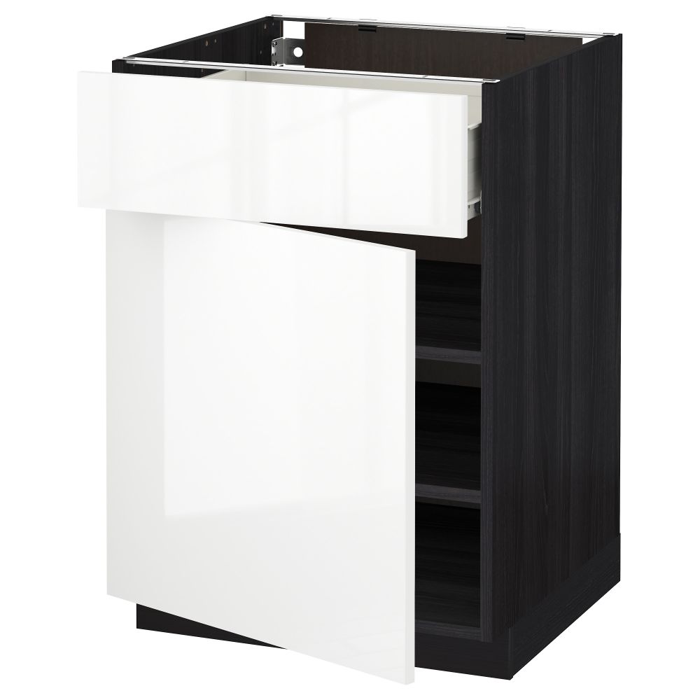 Напольный шкаф с ящиком, дверью МЕТОД / ФОРВАРА, черный, Рингульт белый - схема-чертеж с размерами