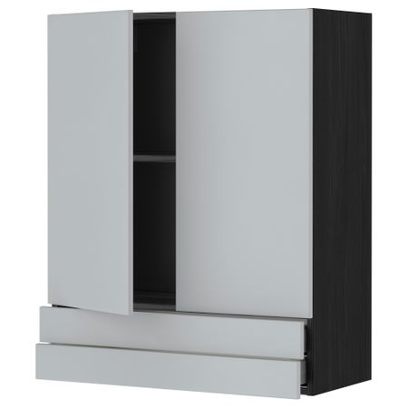 Навесной шкаф, 2 дверцы, 2 ящика МЕТОД / МАКСИМЕРА, черный, Веддинге серый