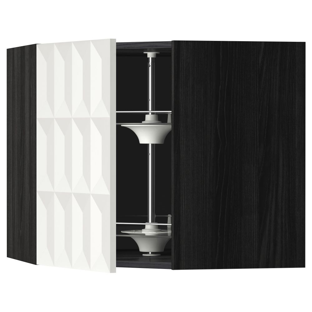 Угловой навесной шкаф с вращающейся секцией МЕТОД, черный, Гэррестад белый - схема-чертеж с размерами