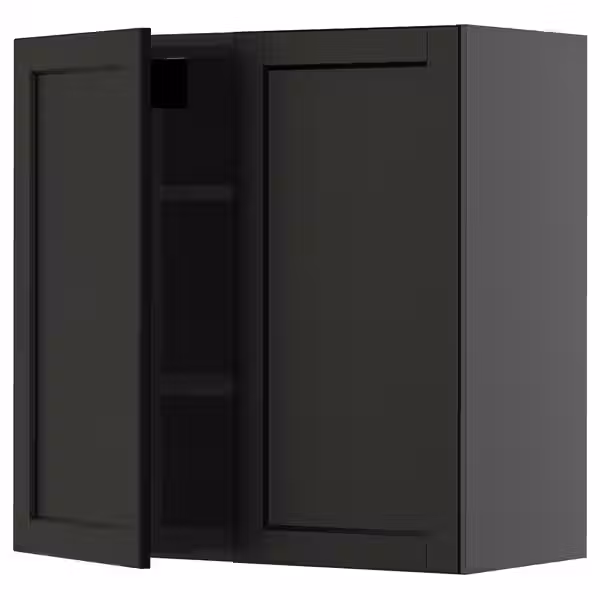 METOD Навесной шкаф с полками/2дверцы - черно-серый/Lerhyttan черная морилка 80x80 см - фото 1