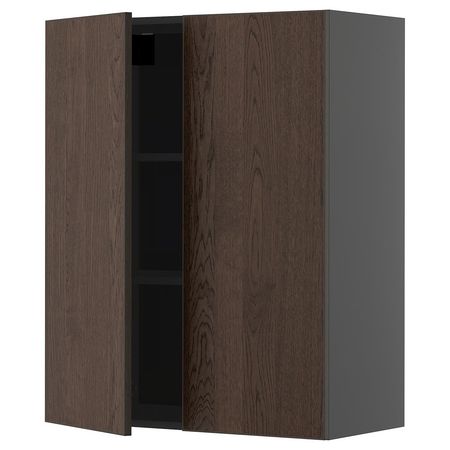 METOD Навесной шкаф с полками/2дверцы - черно-серый/Sinarp коричневый 80x100 см