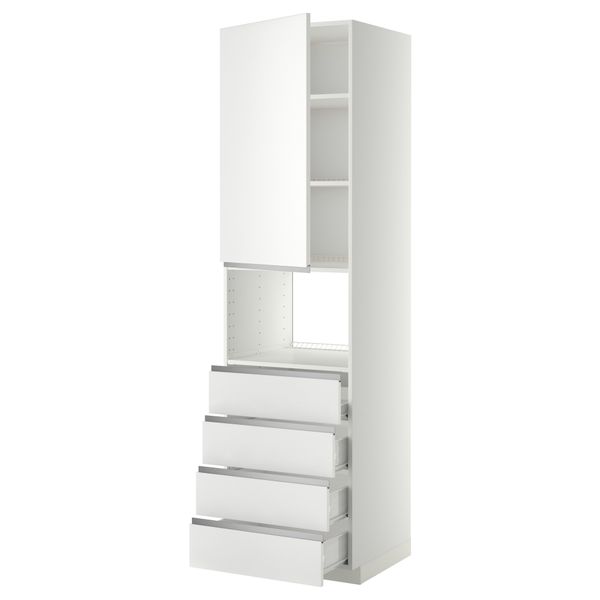 Высокий шкаф для духовки, дверца, 4 ящика МЕТОД / ФОРВАРА, белый, Нодста белый - фото 1
