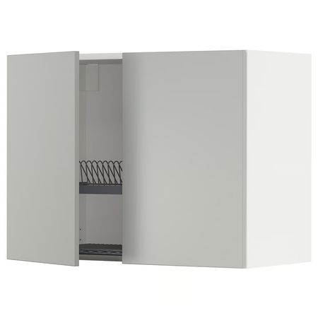 METOD Навесной шкаф с сушилкой/2дверцы - белый/Havstorp светло-серый 80x60 см