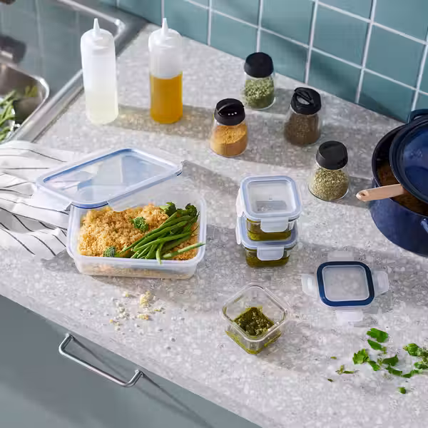 IKEA 365+ Контейнер для продуктов с крышкой - четырехугольной формы/стекло 180 мл - схема-чертеж с размерами