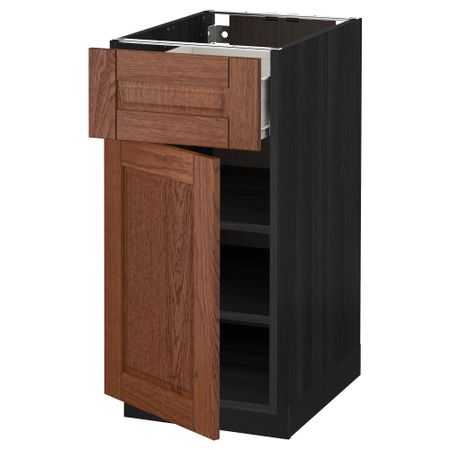 Напольный шкаф с ящиком, дверью МЕТОД / ФОРВАРА, черный, Филипстад коричневый
