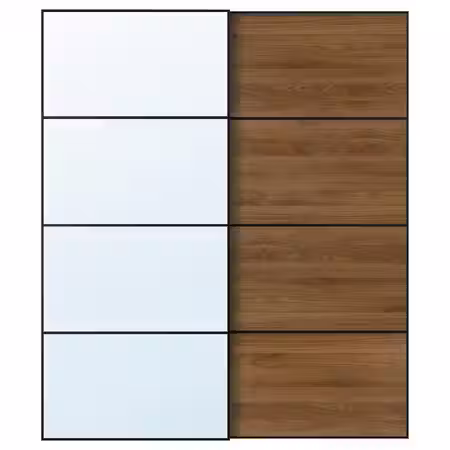 AULI / MEHAMN Пара раздвижных дверей - чёрный зеркальное стекло/двусторонний грецкий орех 200x236 см