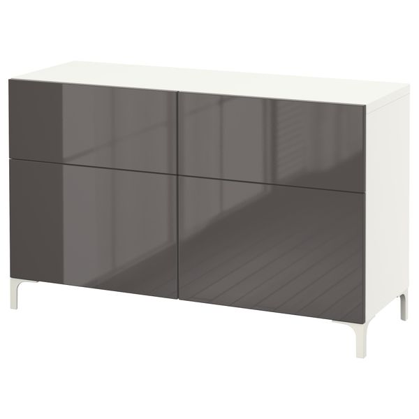 Комбинация для хранения с дверцами, ящиками БЕСТО, белый, Сельсвикен глянцевый/серый (120x40x74 см) - фото 1