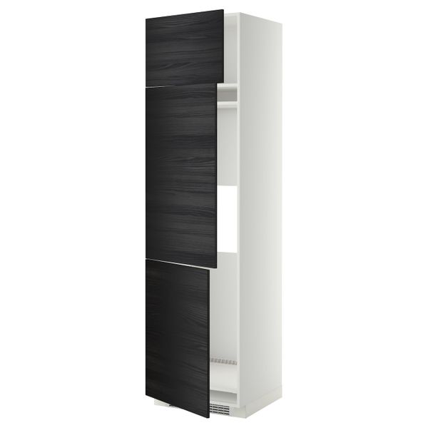 Высокий шкаф для холодильника или морозильника, с 3 дверями, белый, Тингсрид черный 60x60x220 см IKEA МЕТОД 692.330.40 - схема-чертеж с размерами