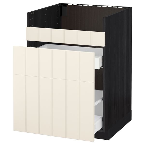 Напольный шкаф под мойку ДУМШЁ, 3 фасада, 2 ящика МЕТОД / МАКСИМЕРА, черный, Хитарп белый с оттенком - схема-чертеж с размерами