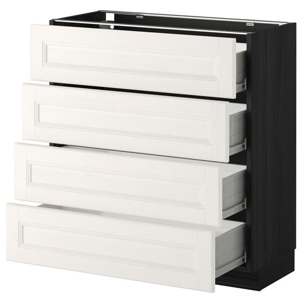 Напольный шкаф 4 фронтальных панели/4 ящика МЕТОД / ФОРВАРА, черный, Лаксарби белый - схема-чертеж с размерами