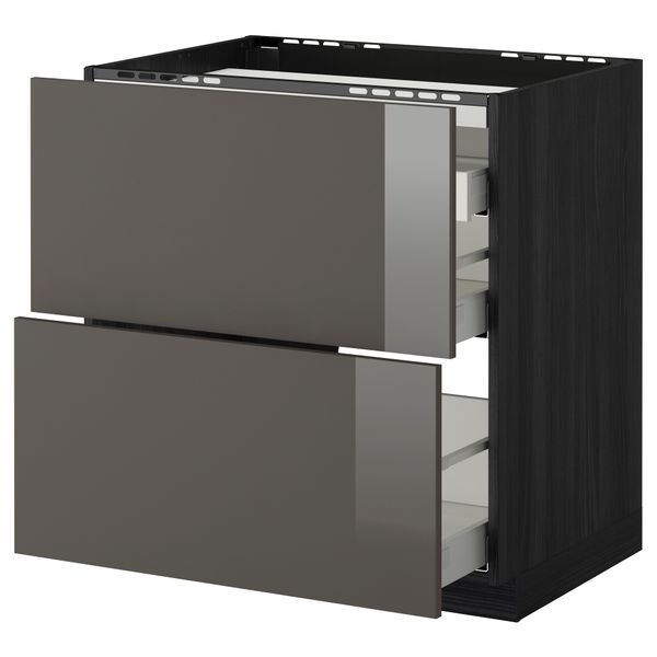 Напольный шкаф, 2 фронтальных панели, 3 ящика МЕТОД / МАКСИМЕРА, черный, Рингульт серый - схема-чертеж с размерами