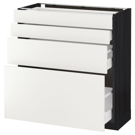 Напольный шкаф 4 фронтальных панели, 4 ящика МЕТОД / МАКСИМЕРА, черный, Хэггеби белый