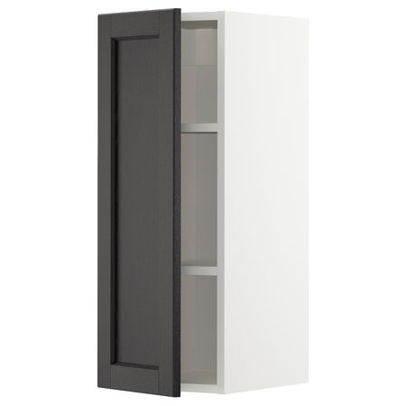 Навесной шкаф с полками, белый/Лерхюттан черная морилка 30x80 см IKEA METOD МЕТОД 094.469.16