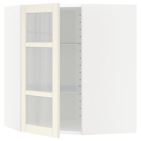 Угловой навесной шкаф с полками, стекляными дв, белый/Хитарп белый с оттенком 68x80 см IKEA METOD МЕТОД 992.404.35