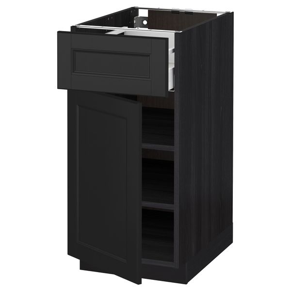 Напольный шкаф с ящиком, дверью МЕТОД / МАКСИМЕРА, черный, Лаксарби черно-коричневый - схема-чертеж с размерами