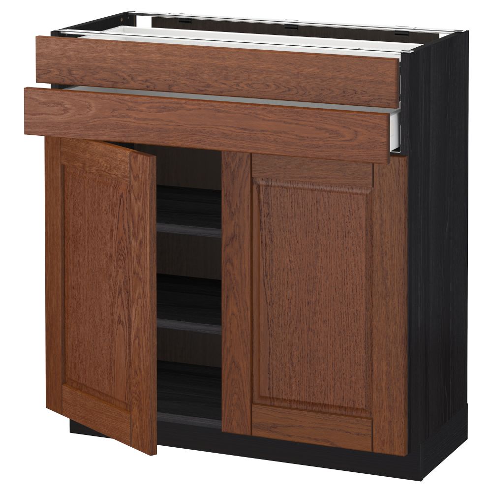 Напольный шкаф, 2 дверцы, 2 ящика МЕТОД / МАКСИМЕРА, черный, Филипстад коричневый - схема-чертеж с размерами