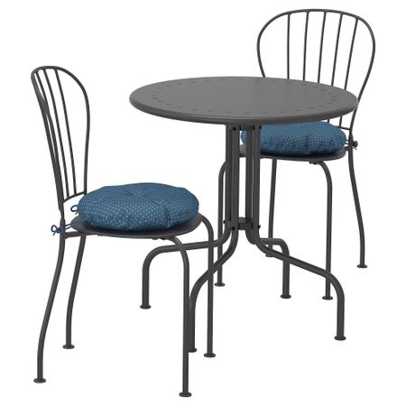 Стол + 2 стула, для сада ЛЭККЭ, серый, Иттерон синий
