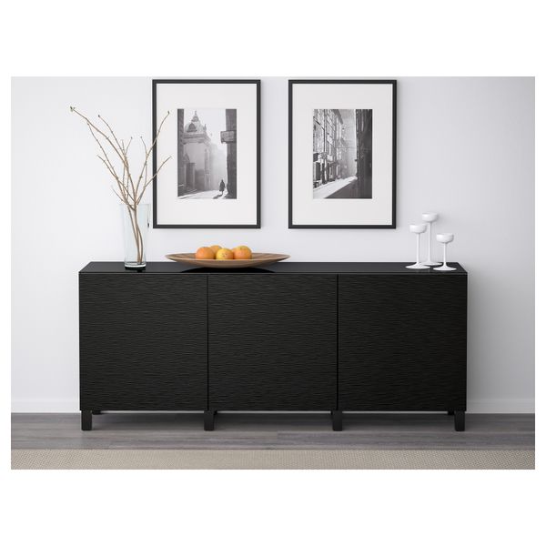 Комбинация для хранения с дверцами БЕСТО, черно-коричневый, Лаксвикен черный (180x40x74 см) - фото 2