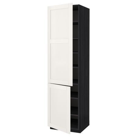 Высокий шкаф с полками, 2 дверцы МЕТОД, черный, Сэведаль белый