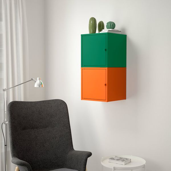 Комбинация для хранения, темно-зеленый/оранжевый 35x70 см IKEA ЛИКСГУЛЬТ 892.486.58 - фото 2