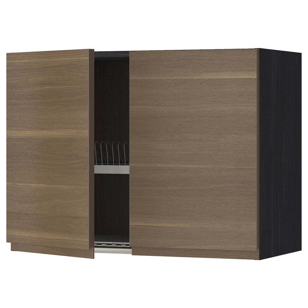 Навесной шкаф с посудной сушилкой, 2 дверец, черный/Воксторп грецкий орех 80x60 см IKEA МЕТОД 492.247.82 - схема-чертеж с размерами