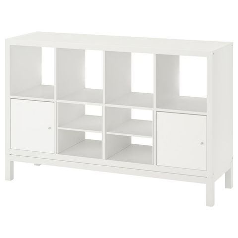 KALLAX Стеллаж с основанием - с 2 дверями/с 2 вставками-полками белый 147x94 см