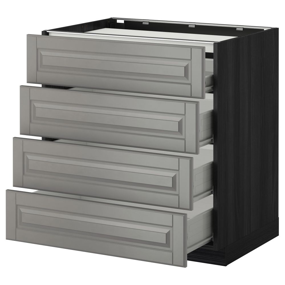 Напольный шкаф, 4 фронтальных панели, 4 ящика МЕТОД / ФОРВАРА, черный, Будбин серый - схема-чертеж с размерами