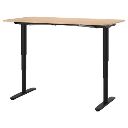 Стол-трансформер, 160x80 см, дубовый шпон, беленый, черный IKEA BEKANT БЕКАНТ 892.818.22
