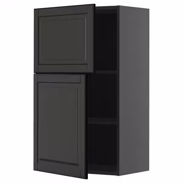 METOD Навесной шкаф с полками/2дверцы - черно-серый/Bodbyn чёрный 60x100 см - фото 1