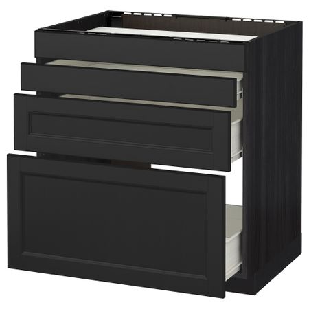 Напольный шкаф для духовки, 4фасада, 3 ящика МЕТОД / ФОРВАРА, черный, Лаксарби черно-коричневый