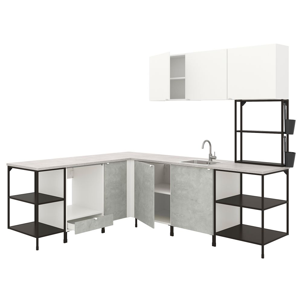 Угловая кухня, антрацит, под бетон белый IKEA BEGIVENHET БЕГИВЕНХЕТ 993.381.25 - фото 1