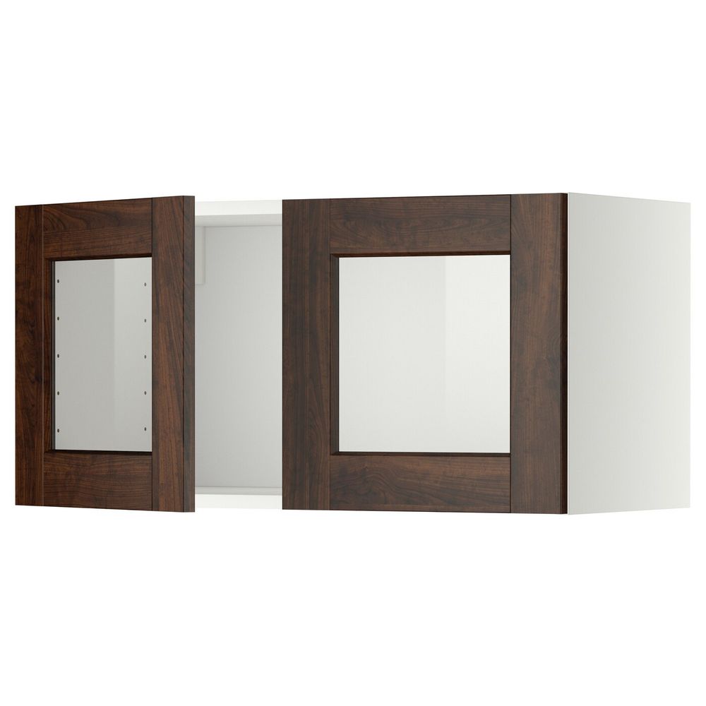 Навесной шкаф с 2 стеклянная дверями, белый/Эдсерум коричневый 80x40 см IKEA METOD МЕТОД 892.265.95 - фото 1