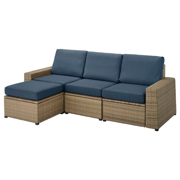 3-местный модульный диван, садовый, с табуретом для ног коричневый/ФРЁСЁН/ДУВХОЛЬМЕН синий 223x144x88 см IKEA SOLLERÖN СОЛЛЕРОН - фото 1