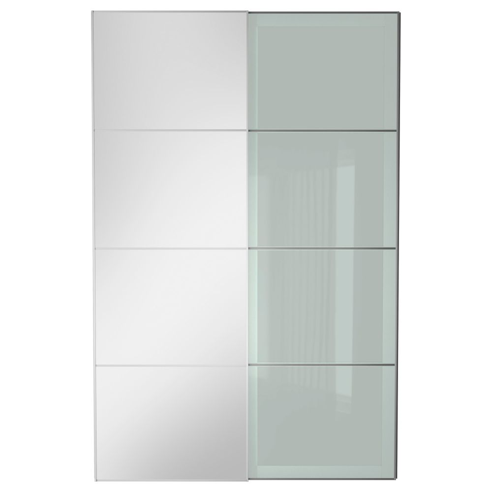 Пара раздвижных дверей АУЛИ / СЭККЕН, зеркальное стекло, матовое стекло - схема-чертеж с размерами