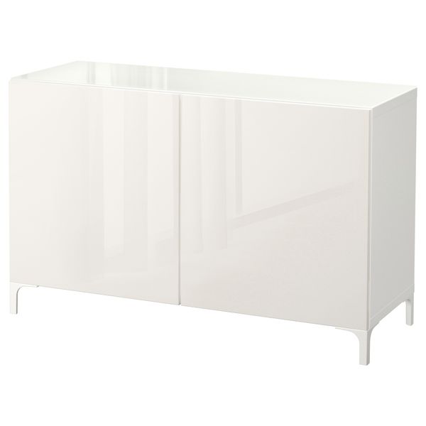 Комбинация для хранения с дверцами БЕСТО, белый, Сельсвикен глянцевый/белый (120x40x74 см) - фото 1