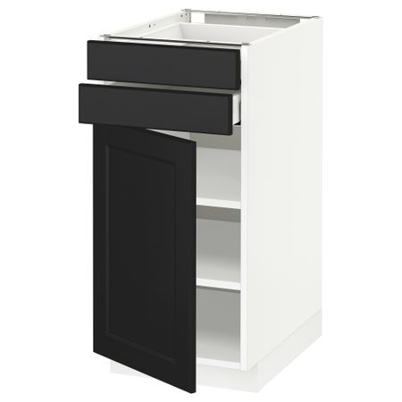 Напольный шкаф с дверцей, 2 ящиками МЕТОД / МАКСИМЕРА, белый, Лаксарби черно-коричневый