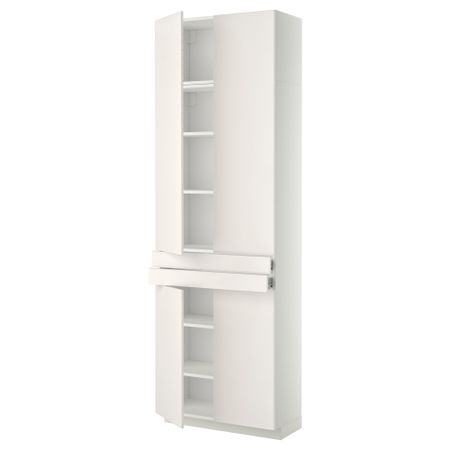 Высокий шкаф + полки, 2 ящика, 4 дверцы МЕТОД / ФОРВАРА, белый, Веддинге белый (80x37x240 см)