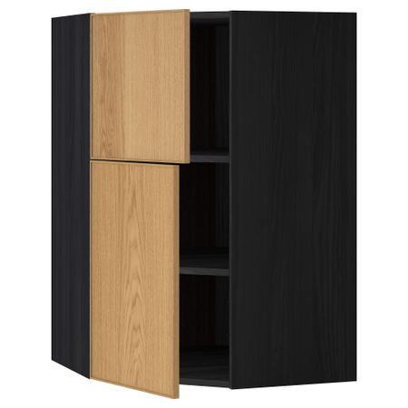 Угловой навесной шкаф + полки, 2 дверцы МЕТОД, черный, Экестад дуб (68x100 см)
