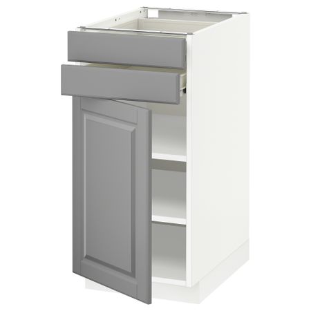 Напольный шкаф с дверцей, 2 ящиками МЕТОД / ФОРВАРА, белый, Будбин серый