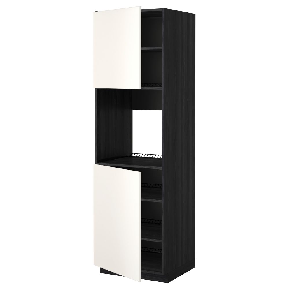 Высокий шкаф для духовки, 2 дверцы, полки МЕТОД, черный, Веддинге белый - схема-чертеж с размерами